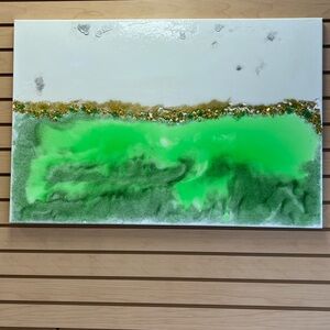 Green Abstract Resin Wall Art with Gold Accents